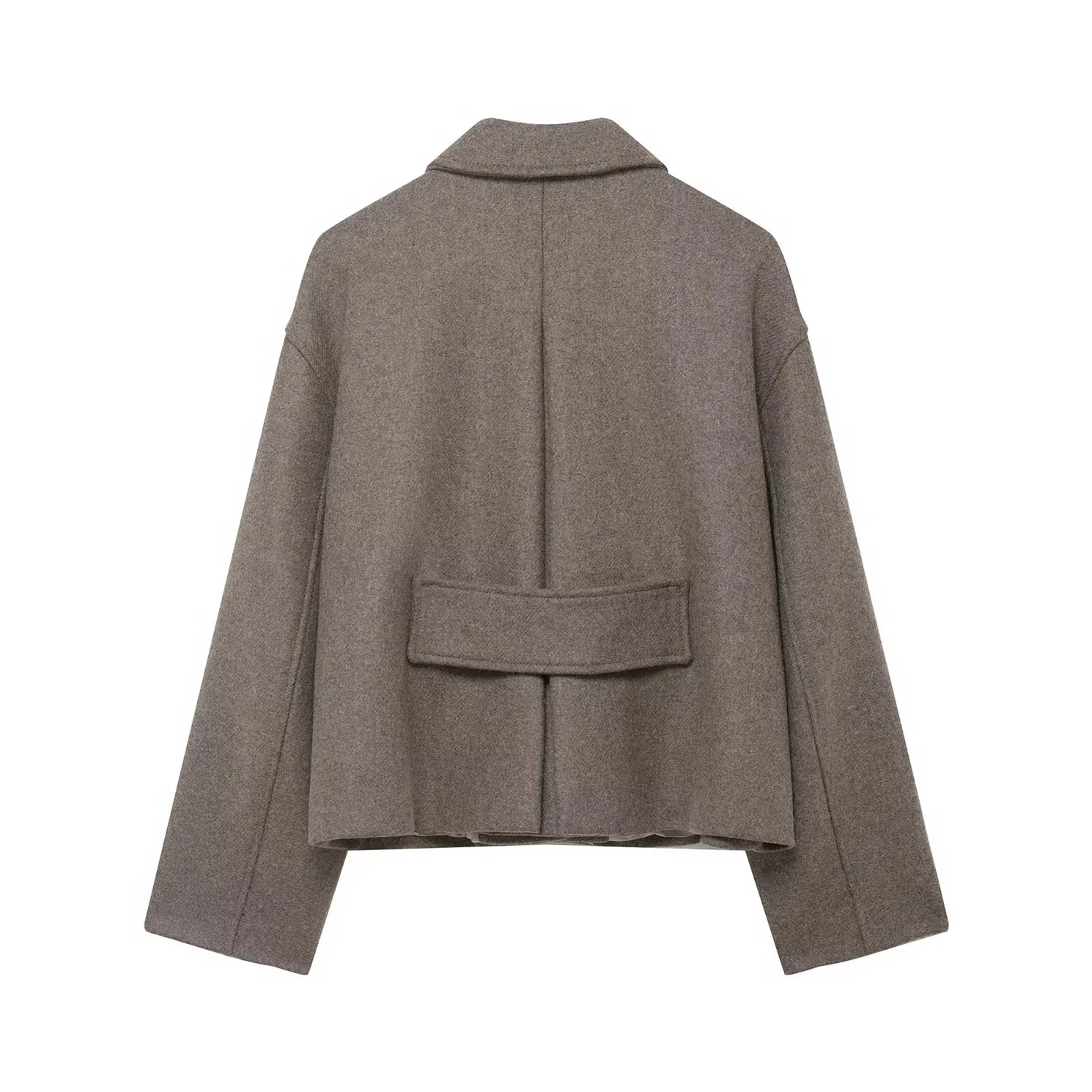 HH Damen Eleganter Lässiger Mantel mit Umlegekragen, Einreihig, Taschen, Einfarbig, Herbst Wollmantel, Langarm Kurze Jacke Mujer – Detail 3