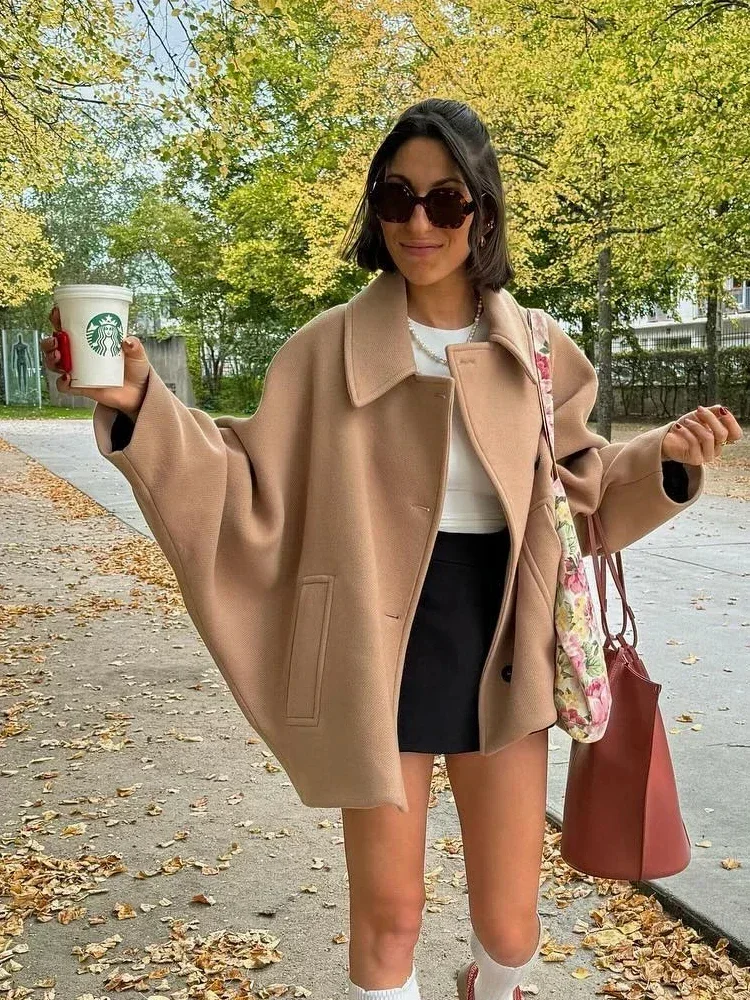 Fashion Lapel Woolen Jacket For Women 2024 Spring Single Breasted Long Sleeve Coats Female Elegant Oversized Chic Street Outwear 6