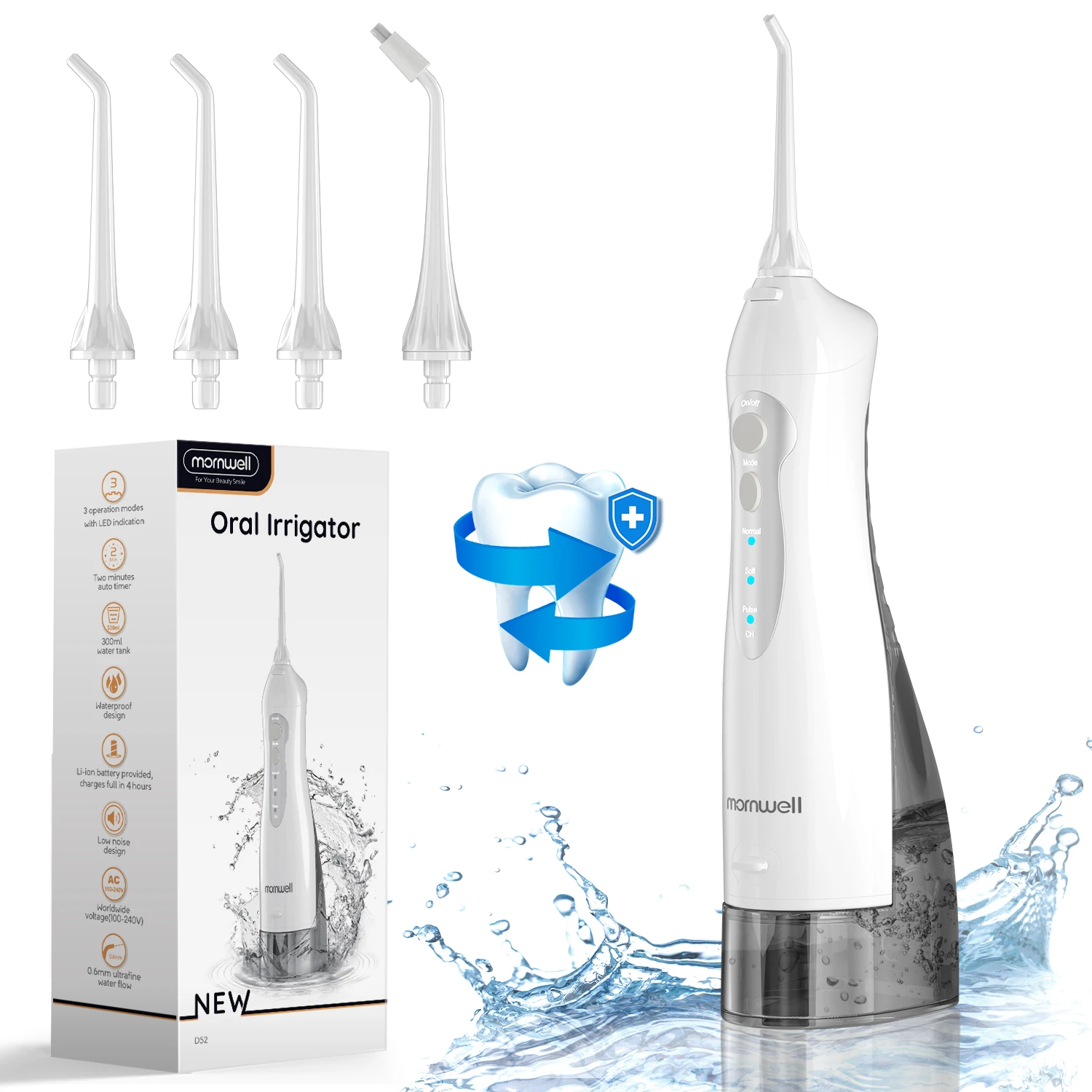 Oral Irrigator Mornwell D52 Portable cordless Dental Water Flosser 300ML Tank Waterproof