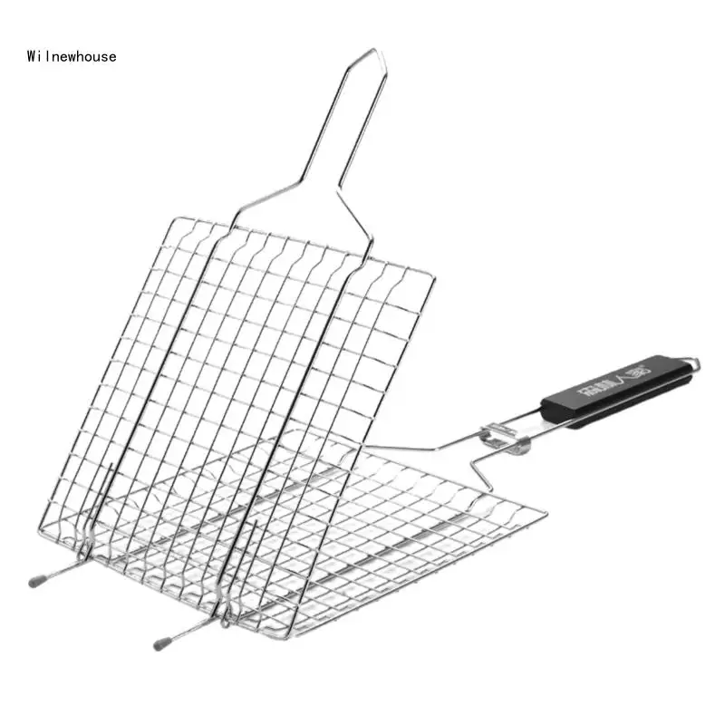 

Grilling Basket Metal Mesh with Foldable Handle Camping Barbecue Sausage Grill Rack Net Home Kitchen Accessories Dropship