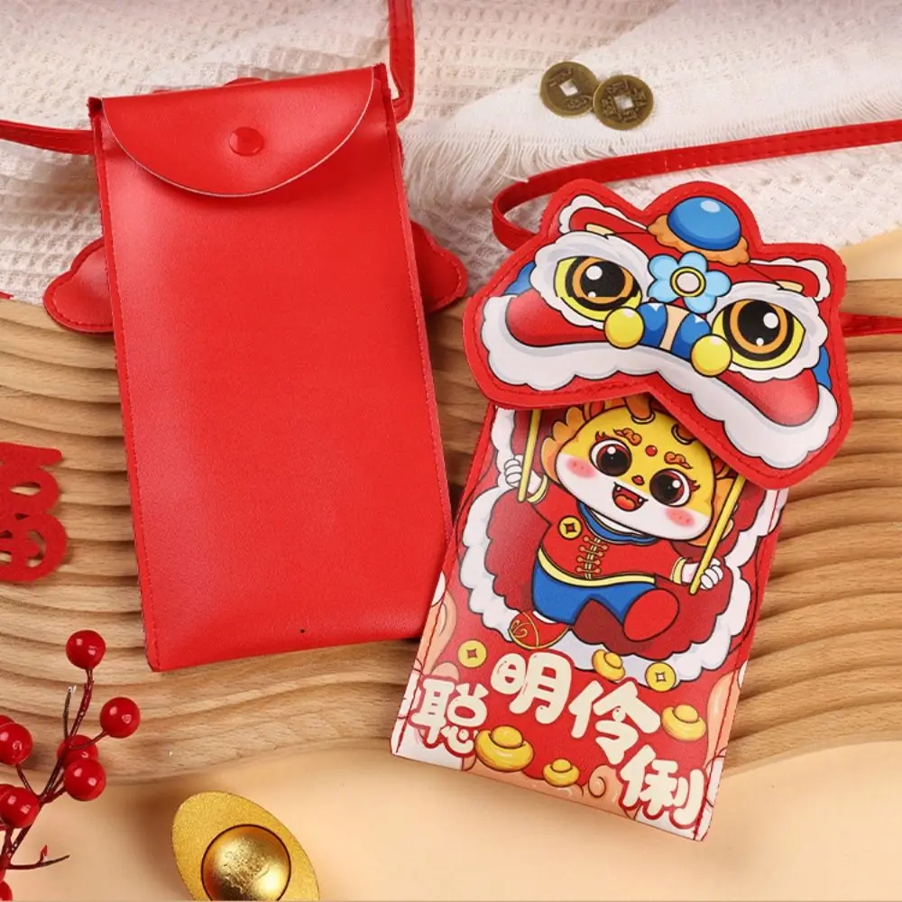 Cartoon Chinese Dragon Plush Coin Purse Red PU Leather Lucky Wallet Red Packet Plush Toys Gift New Year Coin Purse