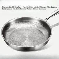 Poêle à frire en acier titane, poêle antiadhésive avec couvercle, marmite en alliage de titane non revêtue, motif écaillé de poisson, ustensiles de cuisine 1