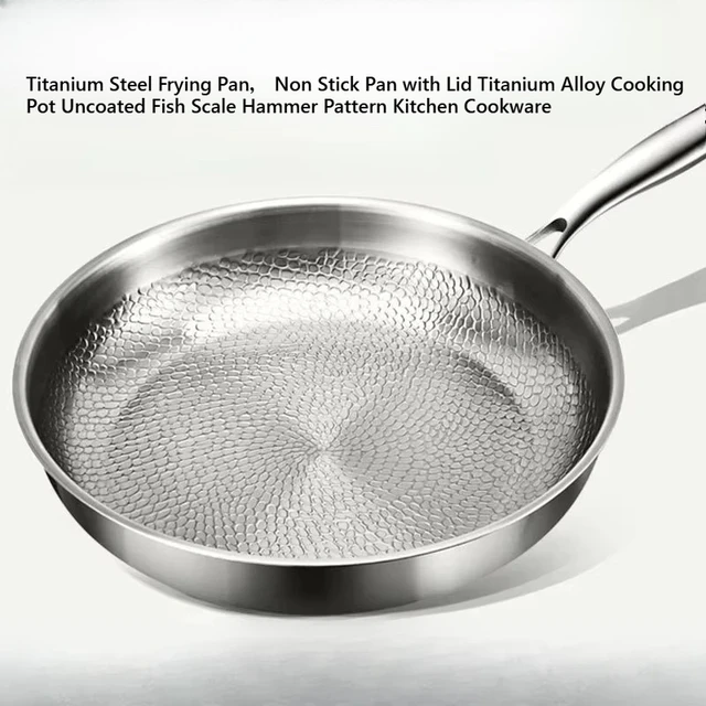 Poêle à frire en acier titane, poêle antiadhésive avec couvercle, marmite en alliage de titane non revêtue, motif écaillé de poisson, ustensiles de cuisine 1
