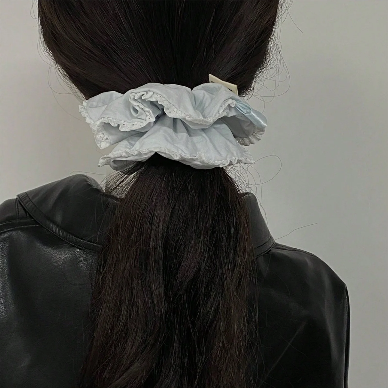 1Pc Women's Elegant Soft Light Blue Solid Hair Scrunchie, Korean Ins Minimalist Fashion Versatile Cute Hair Tie Scarf, Daily