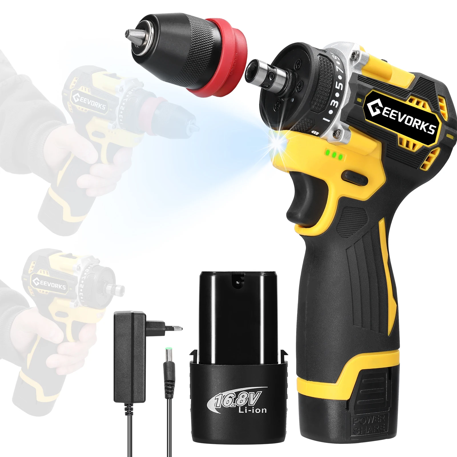 

16.8V 2in1 Lithium Drill Electric Screwdriver Home Multi-function Power Tools 45Nm Torque Brushless Motor Practical Screw Driver