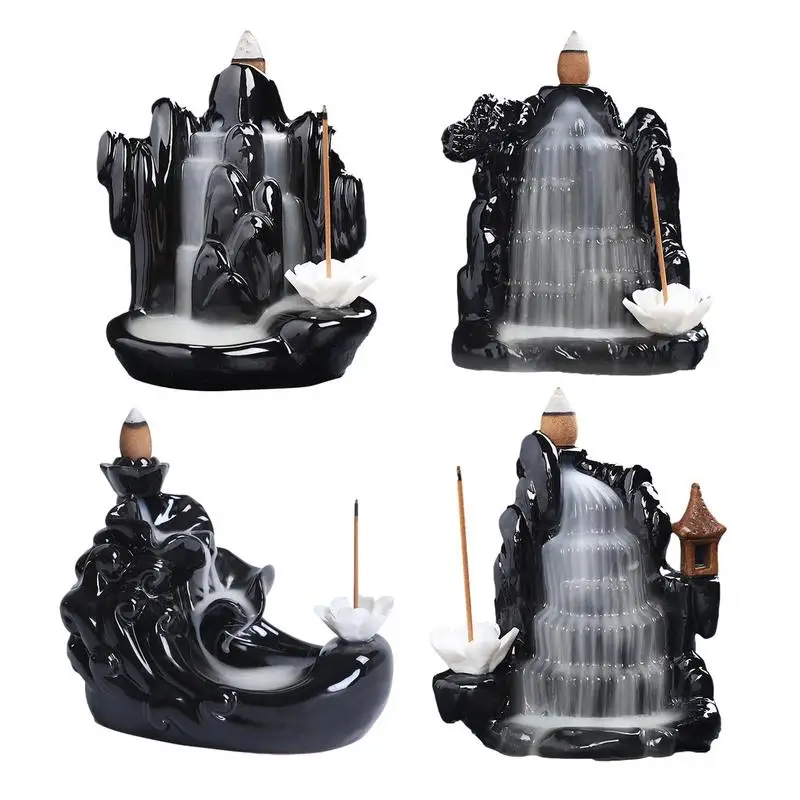 

Backflow Incense Burner Mountains River Waterfall Fragrance Fireplace Backflow Handcrafted Resin Censer Stand Waterfall For Home