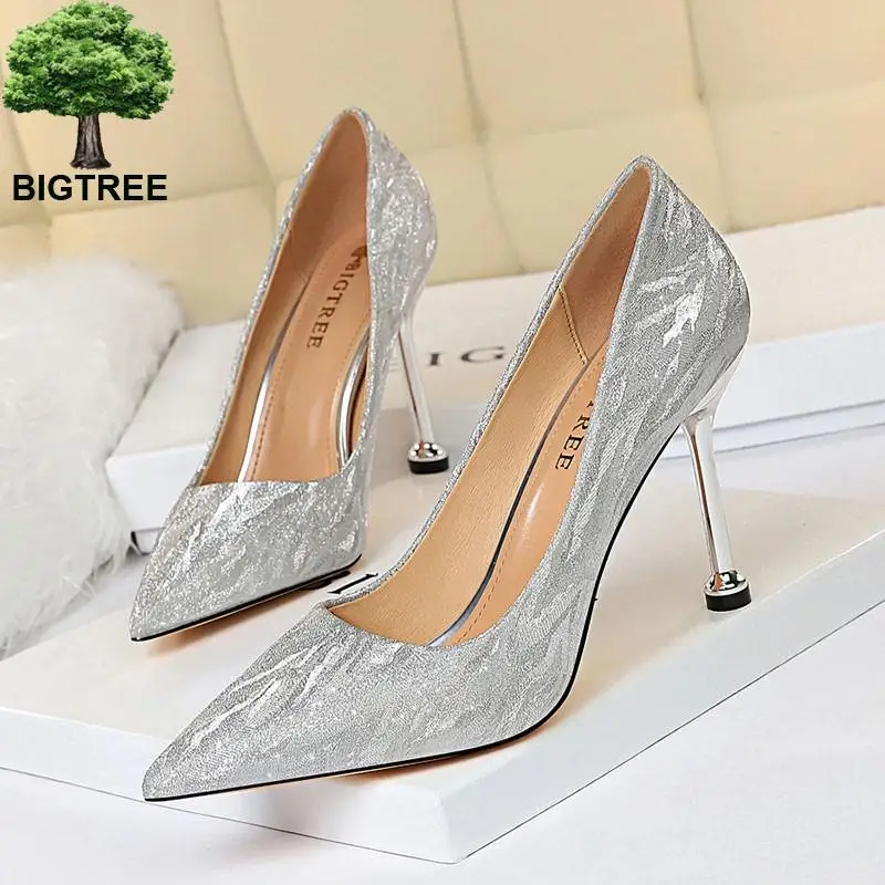 

Fashion Shoes 2023 Womens Pumps Fashion Sequins Wedding Shoes Sliver Gold High Heels Stiletto 9.5 Cm 7.5 Cm Ladies Heels Shoes