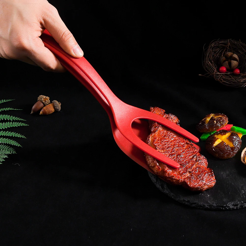 2 In 1 Egg Flipper Tongs Non Stick Steak Clips Spatula Multifunctional Pancake Spatula Clamp for Home Kitchen Cooking