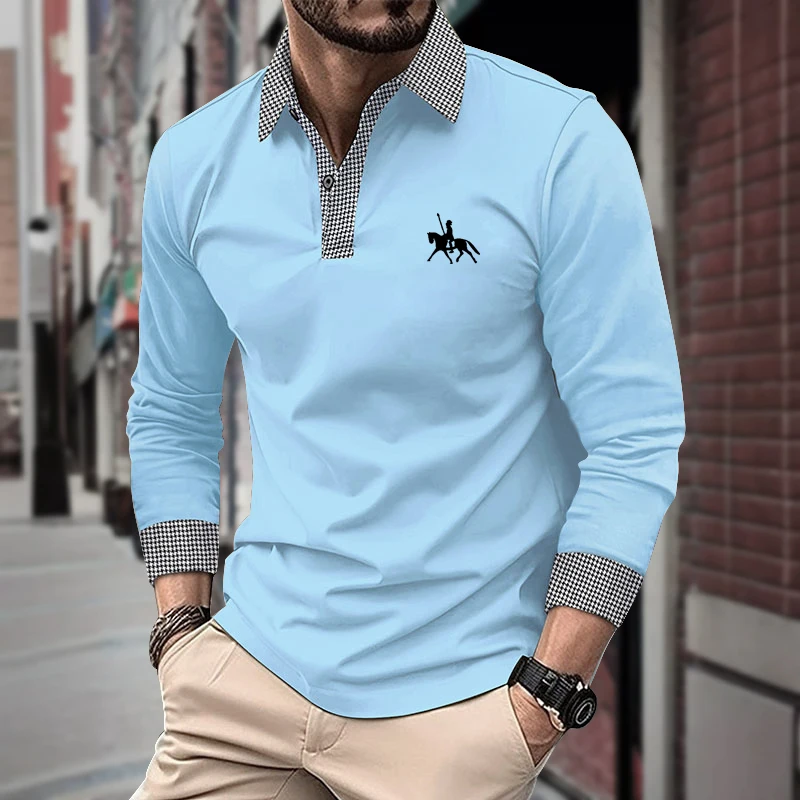 Spring and Autumn Men's Long Sleeve Polo Shirt Classic Business Office T-shirt Male Street Casual Fashion Solid Color Top
