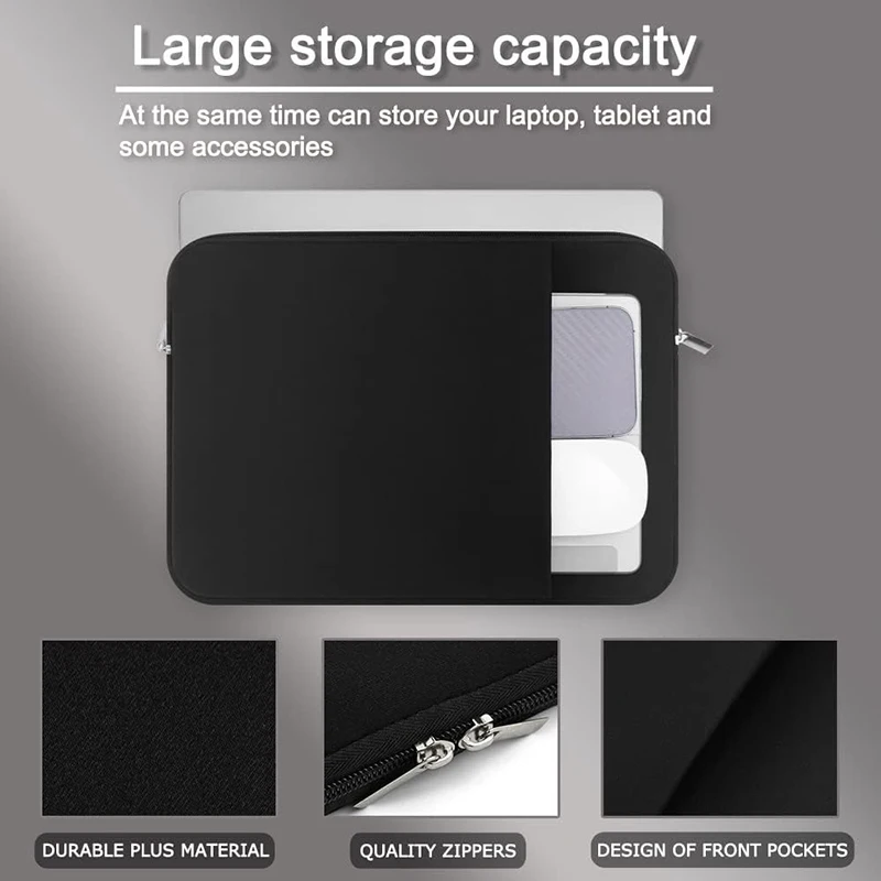Sleek Laptop Sleeve - Protective Case in Black and Grey, 13 to 15.6 Inch