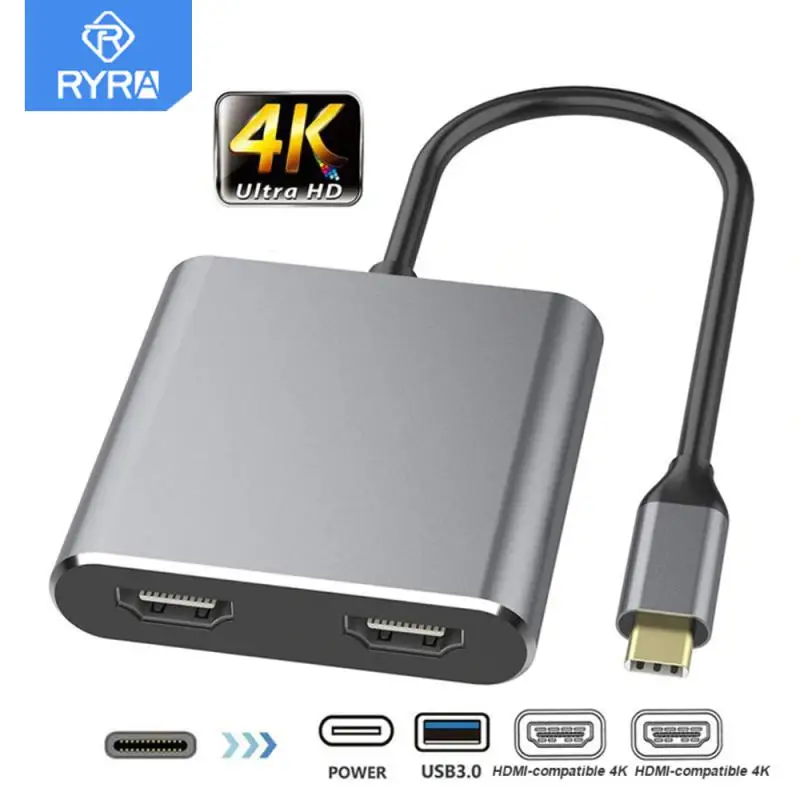

RYRA 2 Port USB C Hub To Dual HDMI-compatible 4K Dual Screen Expansion Type C Docking Station For Macbook Laptop Mobile Phone PC