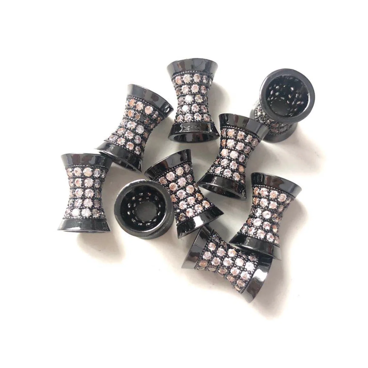 10pcs/Lot Zirconia Paved Hourglass Spacers for Women Bracelet Men Jewelry Making Gold-Plated Handmade Craft DIY Accessory Supply