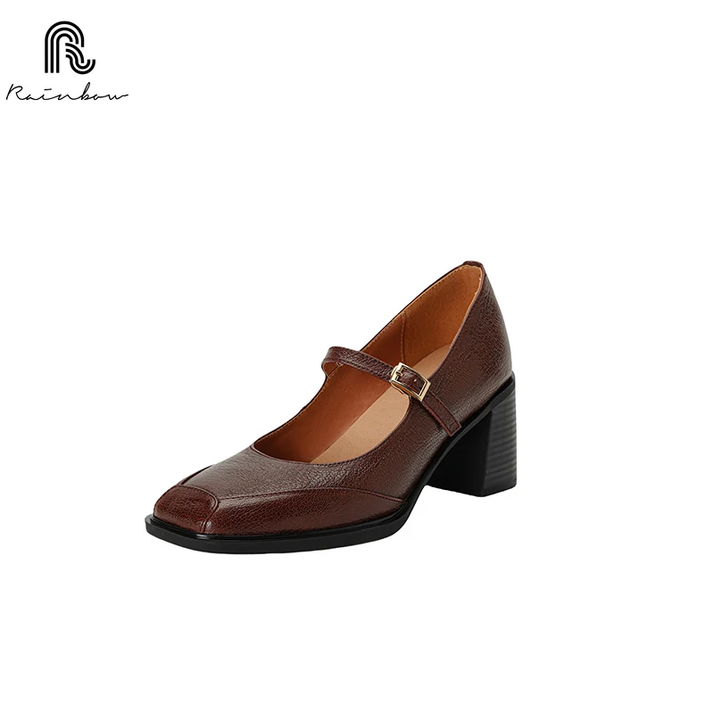 قوس قزح 34-39 النساء ماري جين حزام واحد النمط الفر...