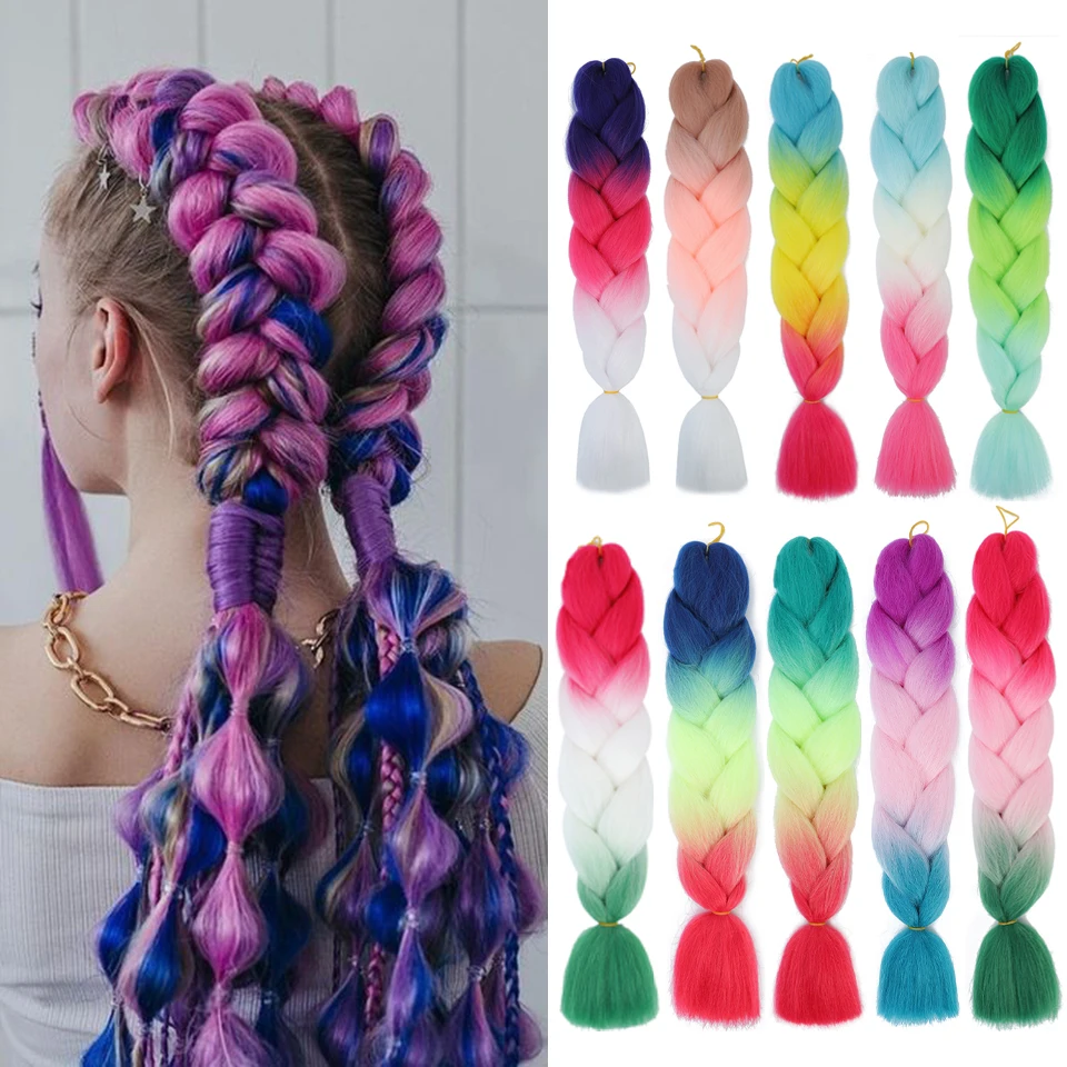 Miss Rola Synthetic 24Inch 100G Wholesale Single Ombre Color Glowing Hair Extension Twist Jumbo Braids Kanekalon Hair For Women