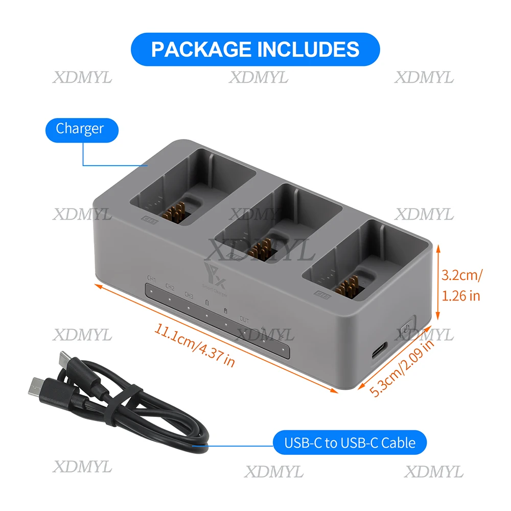 Écran du chargeur intelligent 3 voies 100W pour batterie drone Avata affichant les paramètres de charge sécurisée.