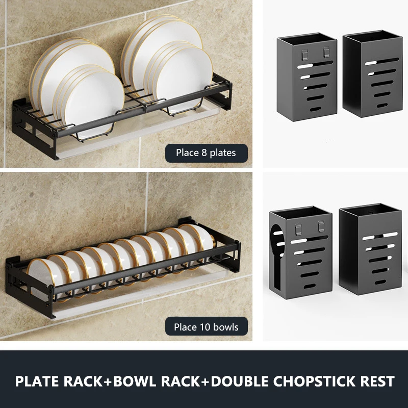 Dish Rack Punch-free Kitchen Organizer Storage Drying Shelf Wall-mounted Multifunction Drain Chopsticks Spoon Tableware Holder 4