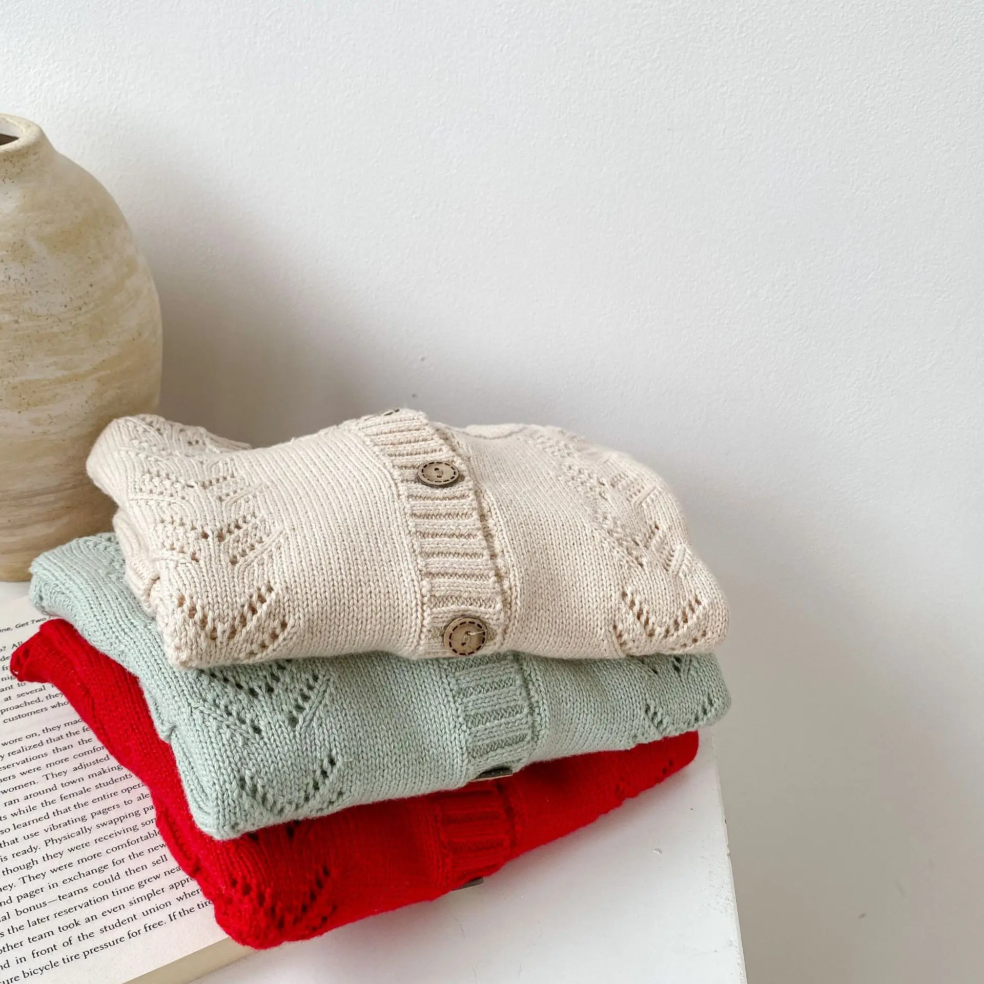 가을 신상품: 남아 여아용 단색 스웨터, 다용도 가디건, 긴팔 코트