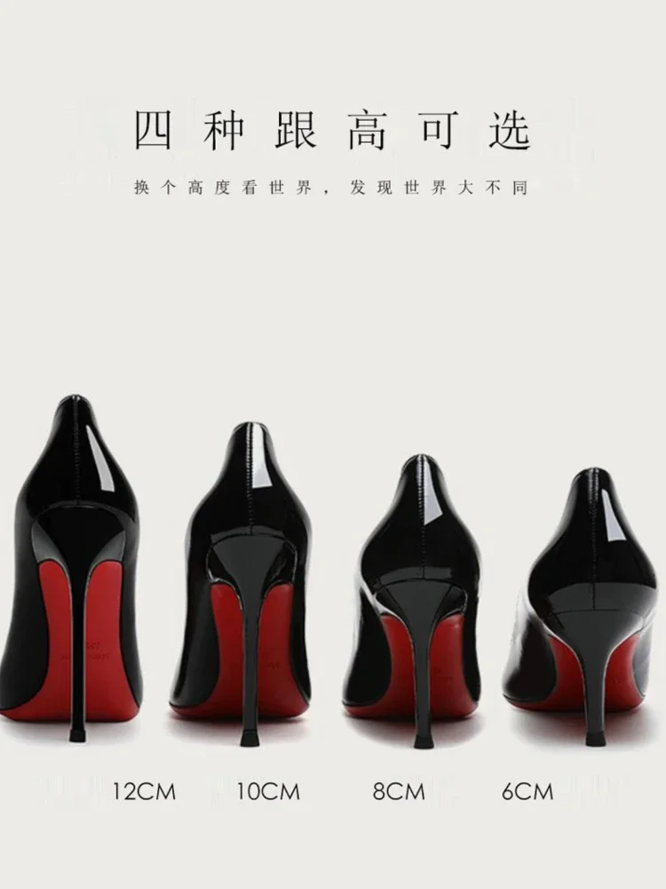 White pointed super high heels for women with slim heels 2025 new shallow mouth sexy plus size 12cm patent leather single shoes 3