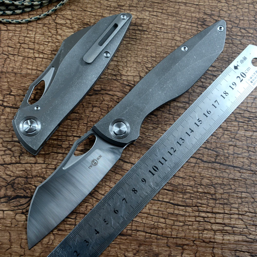

TWOSUN Folding Knife M390 Satin Blade Ceramic Ball Bearing Washer TC4 Titanium Handle Outdoor Camping Hunting EDC TS270
