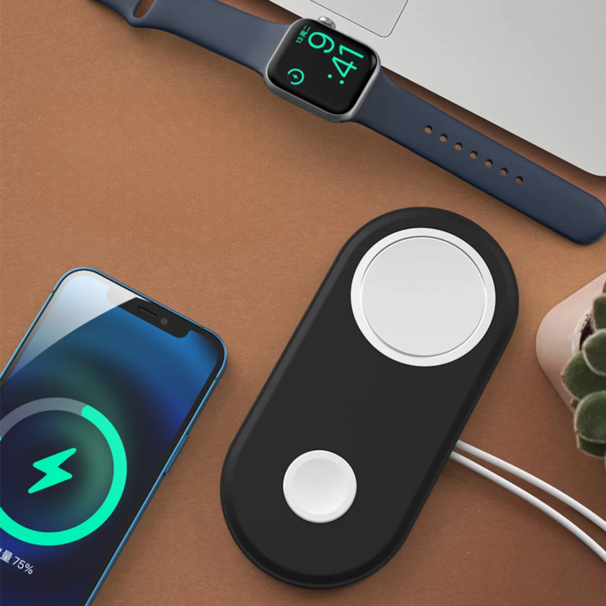2 IN 1 Silicone Charger Holder for Iphone 16Pro Magnetic Charging Station Dock Desk Bracket for Apple Watch Ultra 10 9 8 7 6 5 4