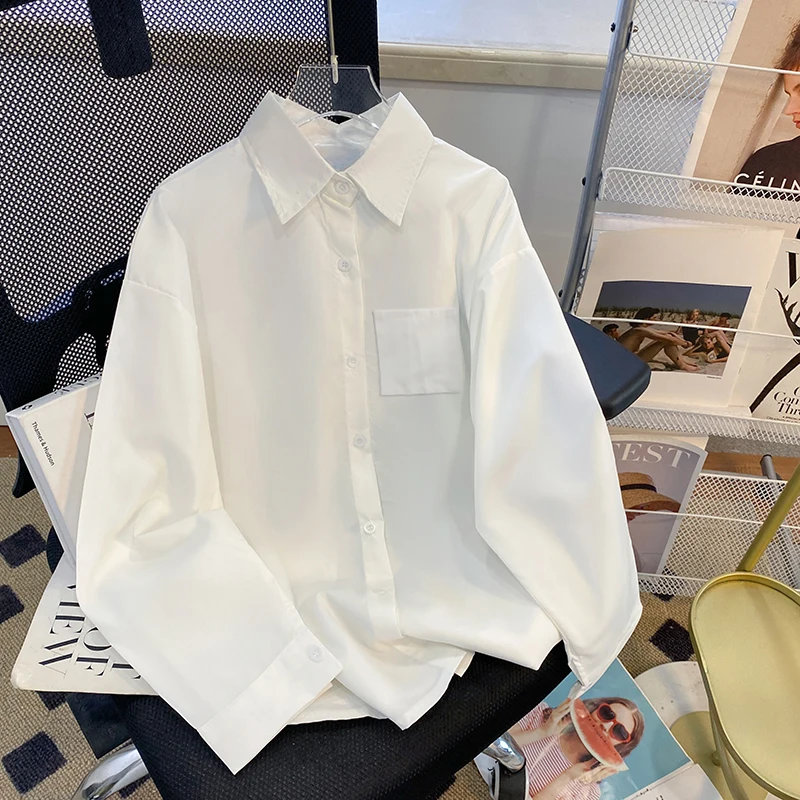 

EBAIHUI Women Solid Color Shirt Spring Autumn Versatile Ladies Blouse Preppy Style Loose Long Sleeve Casual Blusas Bottom Top