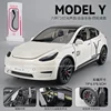 All 1:24 TESLA MODEL Y Model 3 With Charging Pile Alloy Diecast Metal Toy Car Model Sound and Light Childrens Collectibles Gift 6