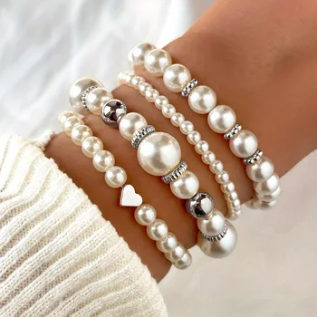 Korean Fashion 4-Piece Set Pearl Bracelet 2025 Trending New Light Luxury Vintage Pearls Bracelets For Women Jewelry Femme Gifts