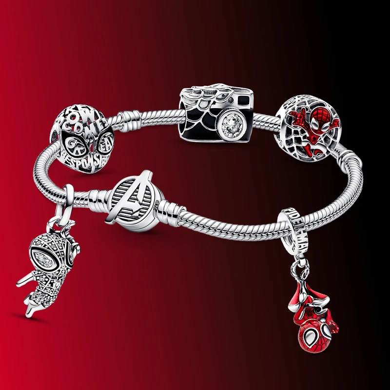 925 Sterling Silver Pendant Charm Bead For Pandora & Similar Charm  Bracelets or Necklaces (Red Spiderman Spider Man)