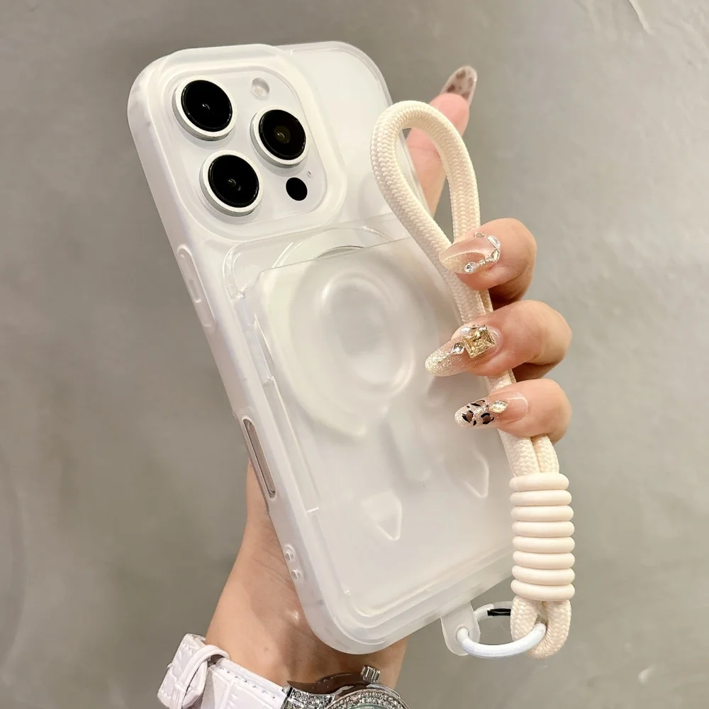 Candy Clear Slot Card Holder Magnetic Wallet Case with Wrist Strap