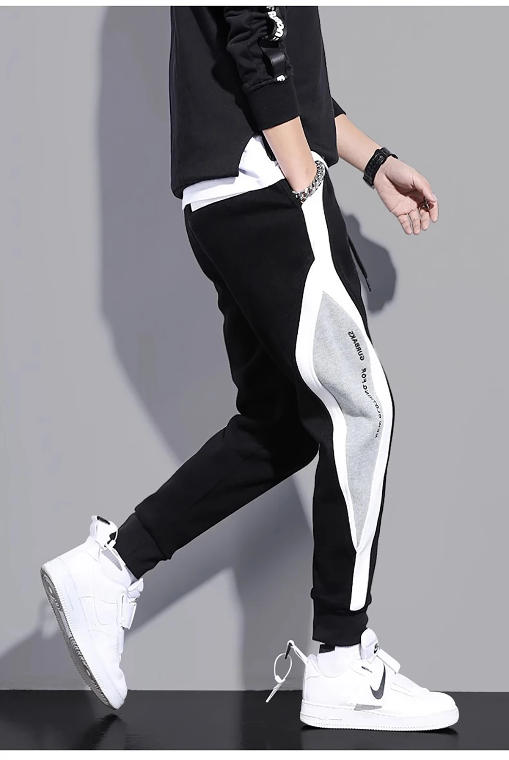 2024 Splicing Men's Pants Spring Autumn Wide Loose Casual Pants Patchwork Sports Elastic Rope Fashion Tie-foot Male Trousers