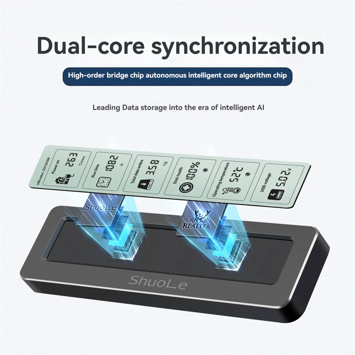 NVME/NGFF Dual Protocol SSD Enclosure SHuoLe M. 2 Display Screen Intelligent Digital Health Detection Type-C 3.2 10Gbps