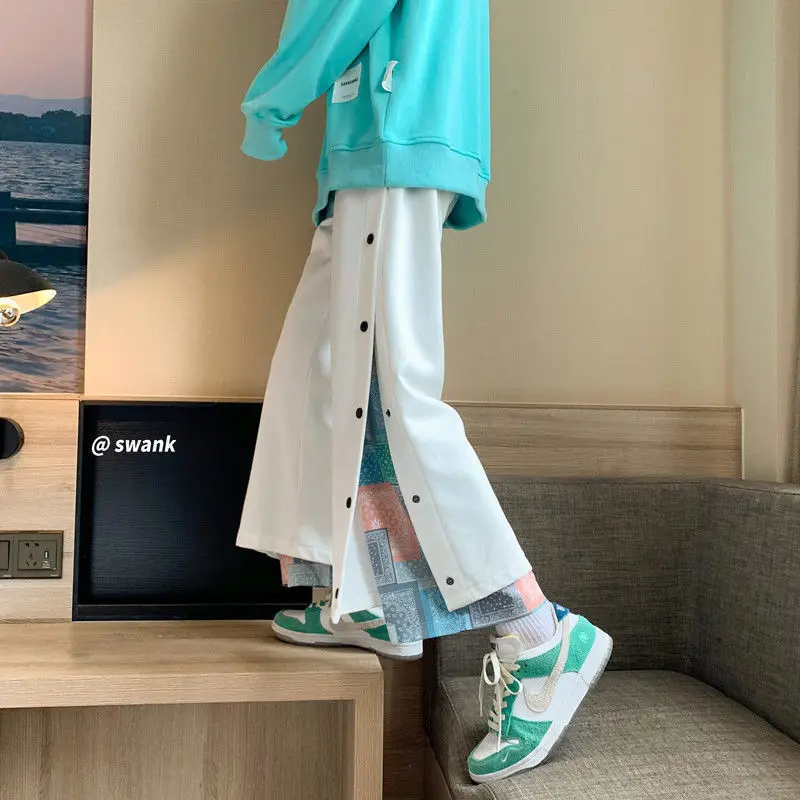 Harajuku Casual Wide Pants Men Streetwear Patchwork Sweatpants Spring Autumn Fashion Ankle-length Trousers For Men wide leg pants wide leg sweatpants men cargo pants