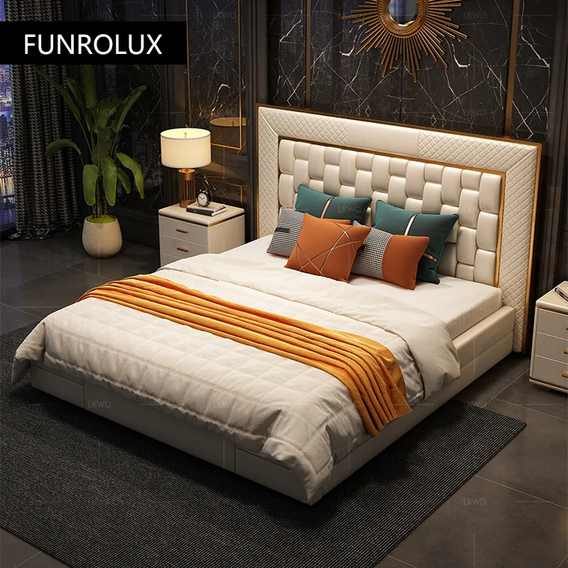Modern style light luxury simple leather bed bed master bedroom elegant1.8High-end luxury soft m double