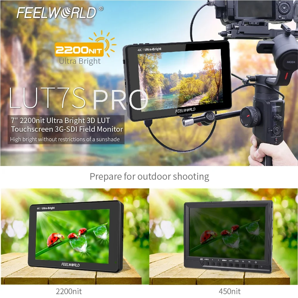 Фото 7-дюймовый сенсорный экран FEELWORLD LUT7S PRO 2200nits, полевой монитор для камеры 3G SDI 3D LUT 4K HDMI DSLR монитор №4