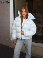 Casual Puffy Hooded Cotton Coats For Women Stand Collar Zipper Long Sleeve Warm Coat 2025 Autumn Lady Street Chic Down Jacket 4