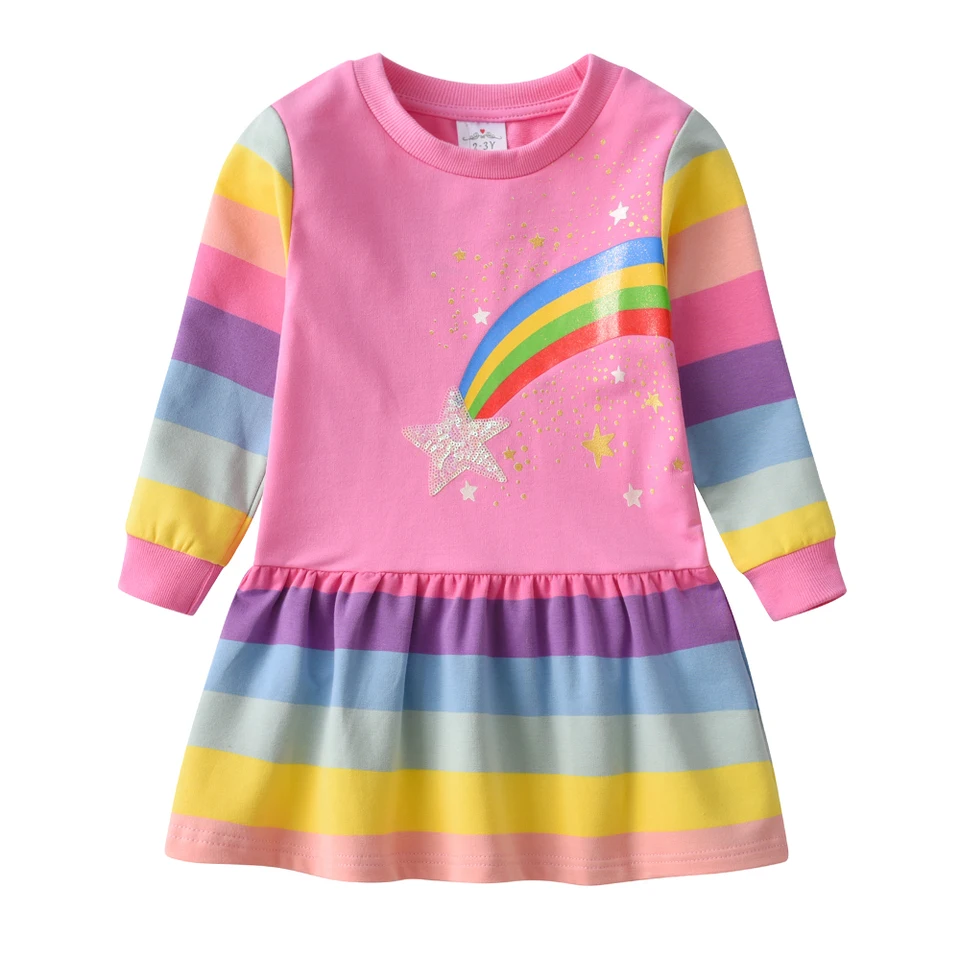 DXTON Winter Children Dress Rainbow Long Sleeve Kids Casual Dress Toddler  Sweater Cotton Clothing Star Print Girls Dress 3-12Y - AliExpress 1501