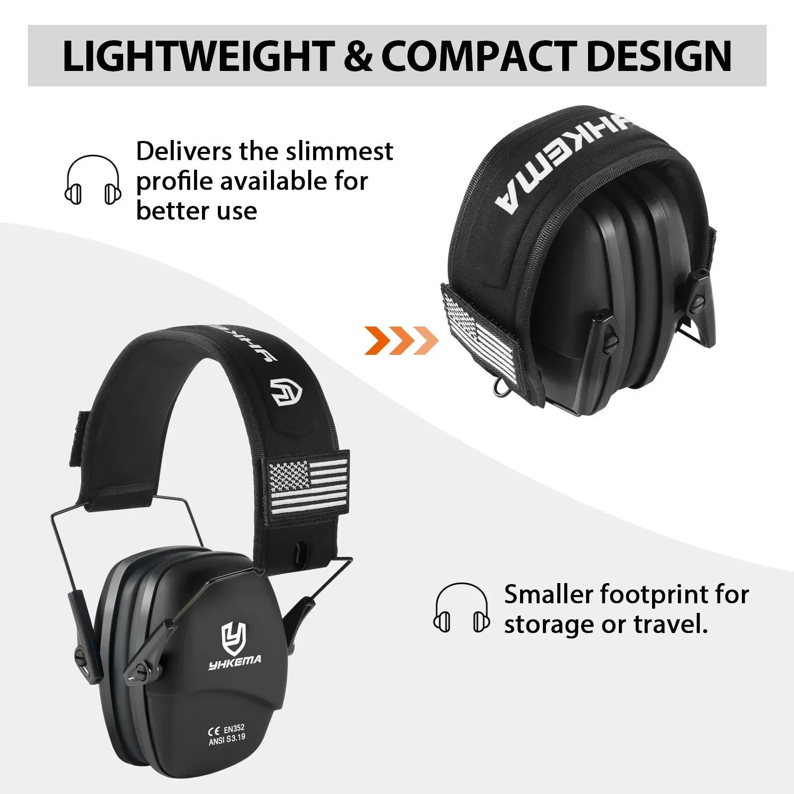 YHKEMA Anti-Noise Shooting Earmuff Tactical Hunting Folding Ear Defenders Ear Protector Hearing Protection Soundproof