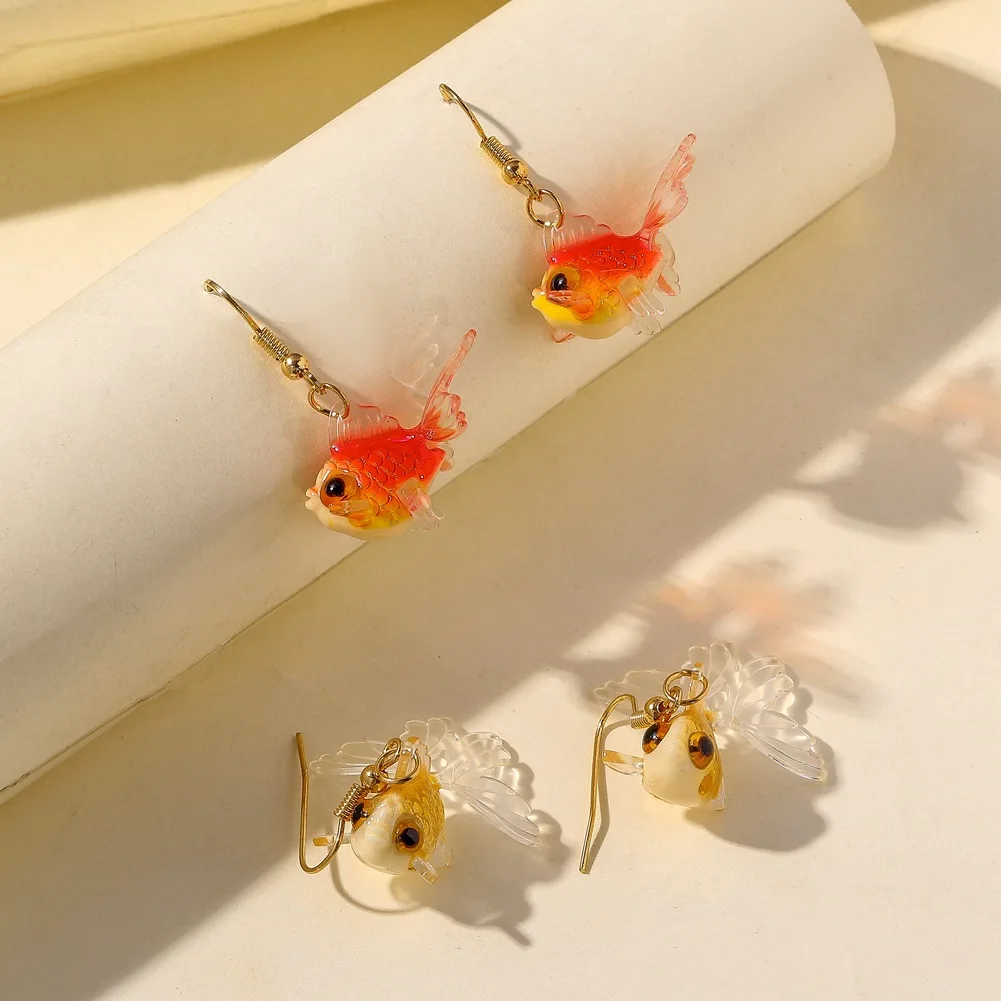 Lovely Glitter Goldfish Drop Earrings for Women Girls 3D