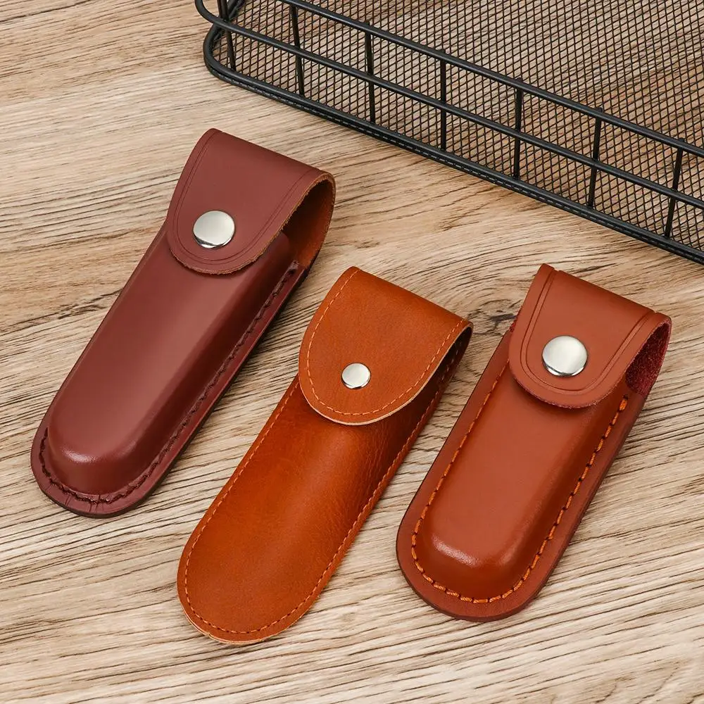High Quality Leather Sheath Holder Knife Sheath Holster Camp Outdoor Carry Belt Loop Case Fold Knife Tool Flashlight Case