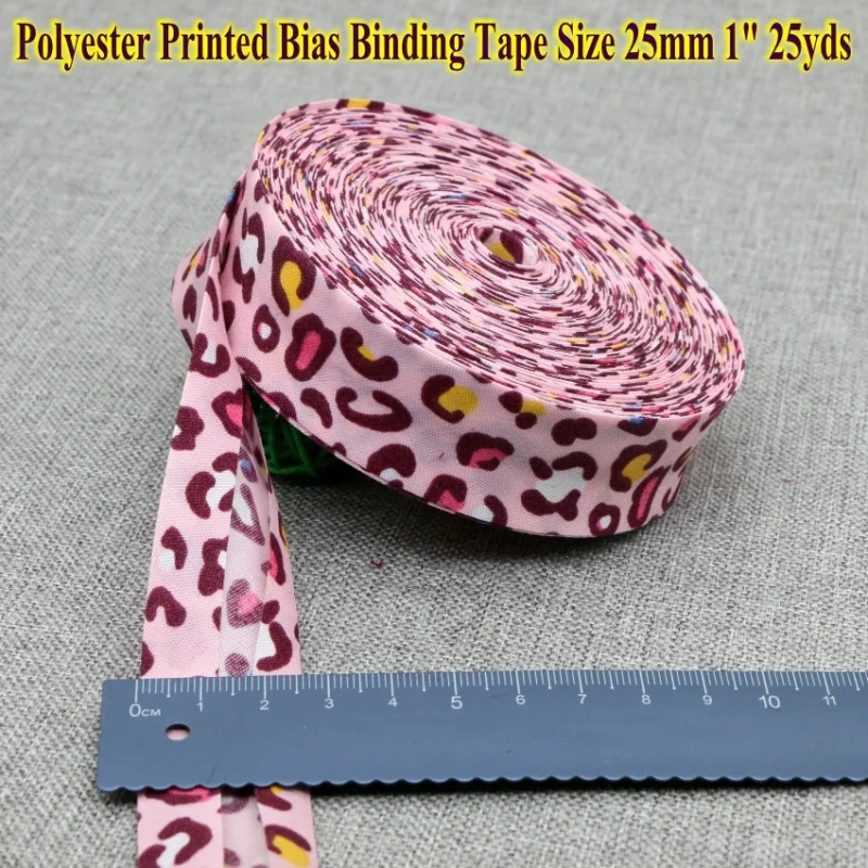 Polyester Printed Bias Binding Tape, DIY Sewing Edge, Striped, Leopard Handmade, 1 ", 25mm x 25yds