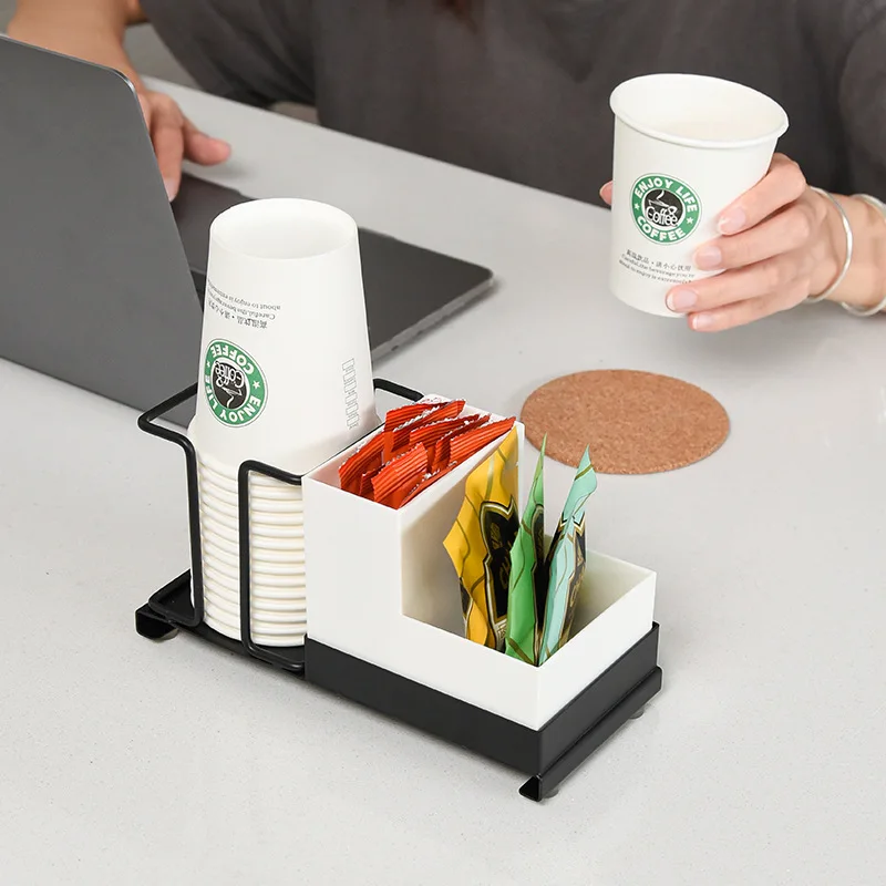 Paper Cup and Lid Holder Organizer Cup Dispenser Countertop, 4 Compartment  Disposable Coffee Cup Dispenser Plastic Cup Storage Organizer for Breakroom