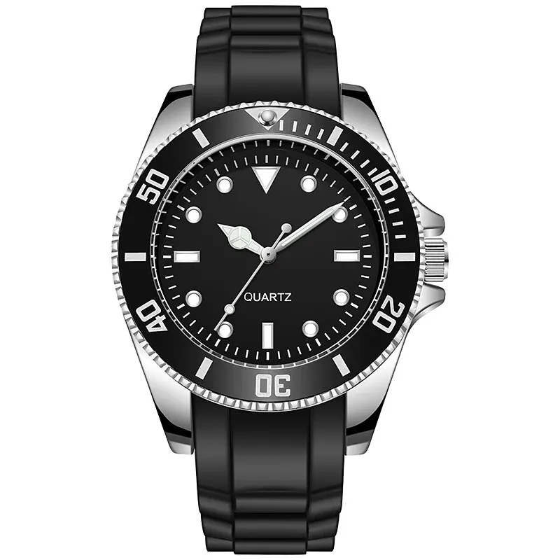 Elegant 40mm Quartz Analog Watch with Rotating Bezel and Rubber Strap