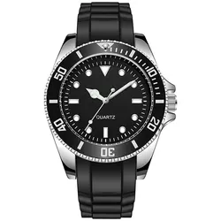 Elegant 40mm Quartz Analog Watch with Rotating Bezel and Rubber Strap - No (Black)