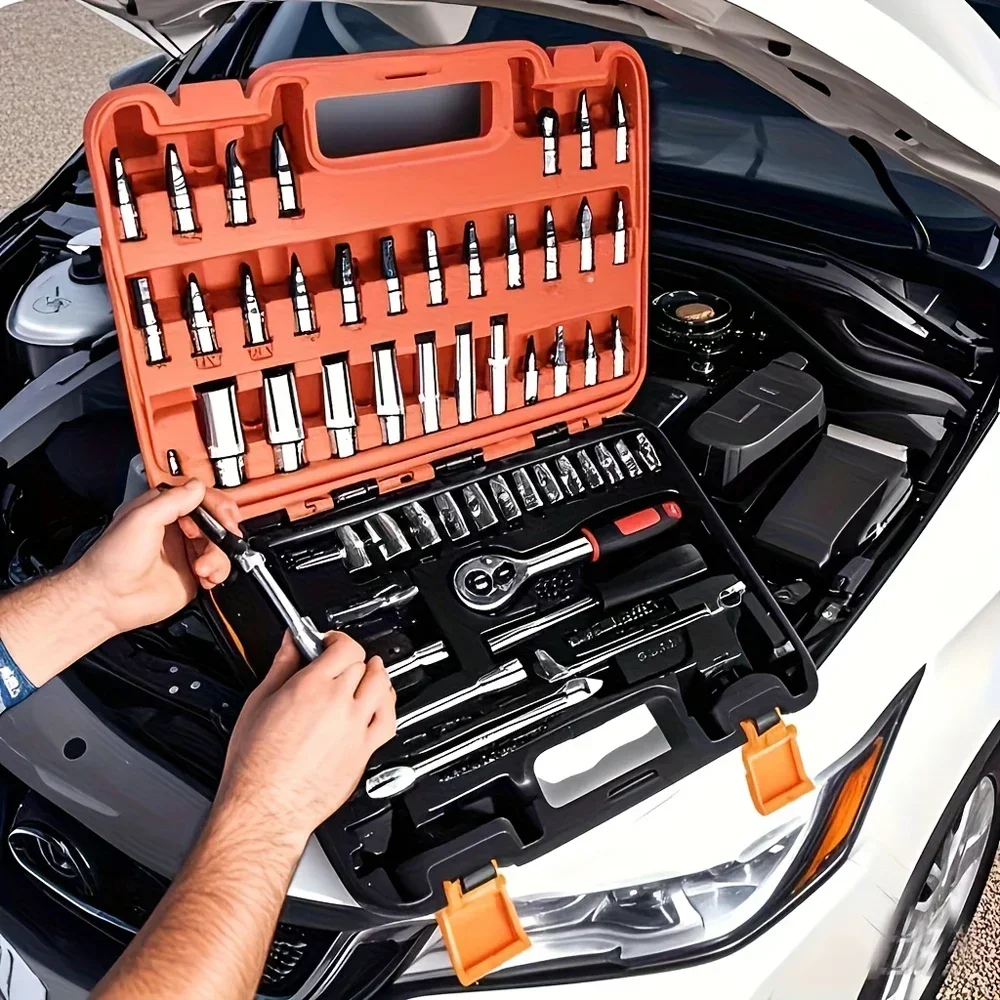46/53 PCS Tube Wrench Tool, 1/4 Ratchet Wrench Set, Repair Master Auto Repair Set, Cr-V Alloy Steel Forging, Hardware Repair