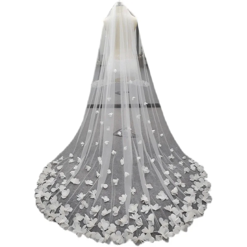 White Ivory Bridal Veil Long Cathedral Wedding Veil 3D Flowers Floral Lace Petals Bride Wedding Accessories bridal veil
