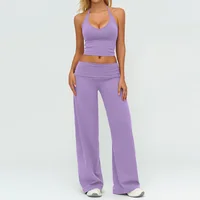 Ensemble de fitness pour femmes, survêtement de sport respirant, soutien-gorge de sport, pantalon évasé, vêtements d'entraînement, vêtements de sport féminins, tenue athlétique 4