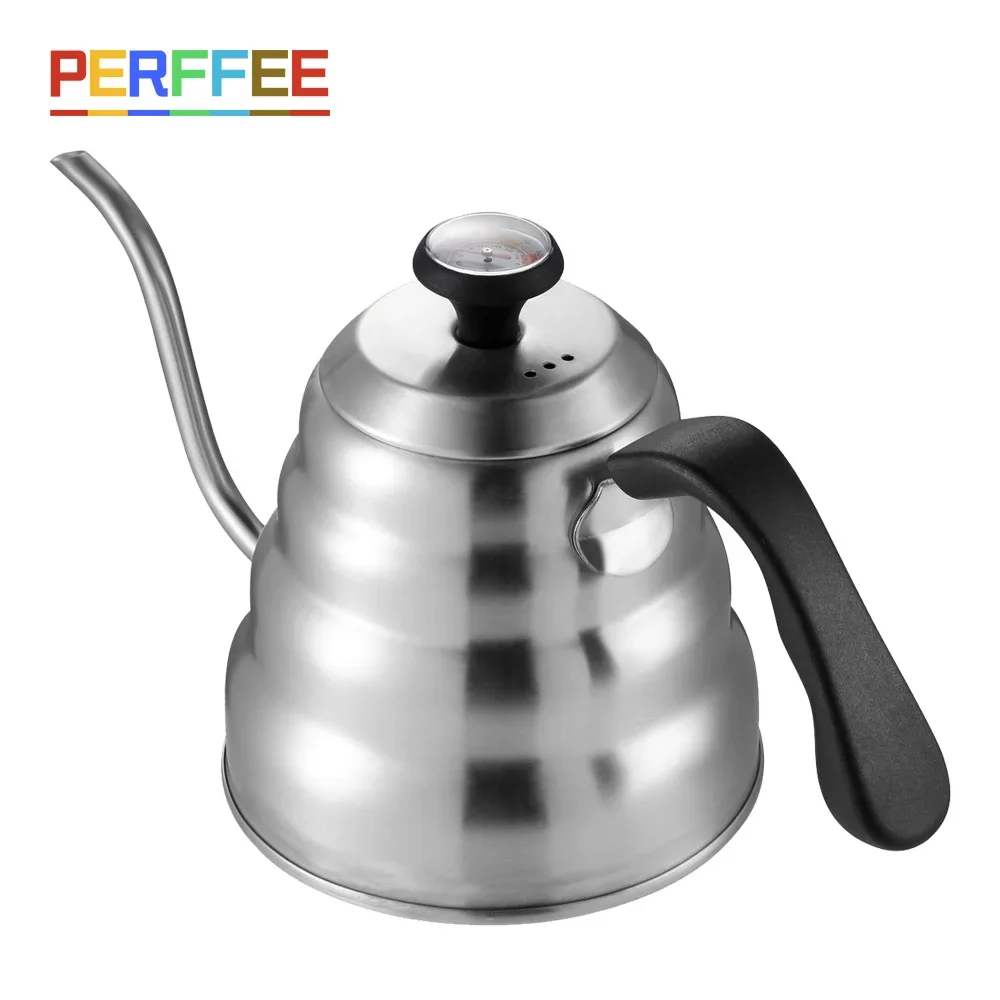 Coffee Pot Coffee Kettle Pour Over Coffee Maker 1L/1.2L Drip Kettle Thermometer Pour Over Coffee Tea Pot Swan Long Neck Stainless Steel Thin Mouth Gooseneck Cloud Drip Kettle
