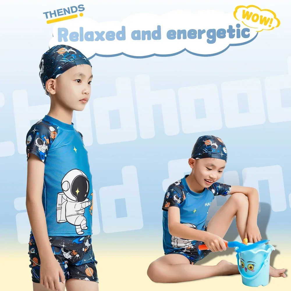 Cartoon Children's Swimwear Breathable Cartoon Boys Toddler Baby Split Design Swimsuit Beachwear Hat children swimsuit