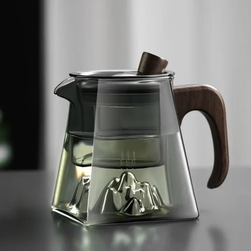 500ML Glass Teapot With Wood Handle Heated Resistant Kung Fu Tea Puer Tea Scented Tea Kettle Transparent Glass Tea Pot Teaware