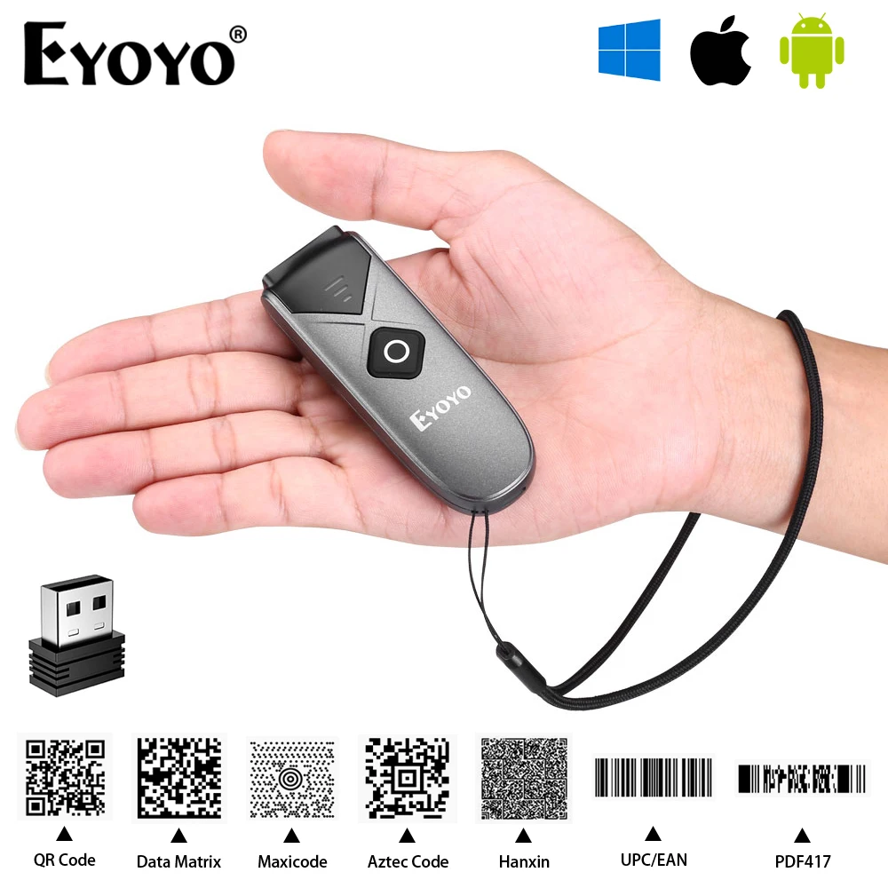 Eyoyo Mini 2D QR 1D Bluetooth Barcode Scanner, Portable Wireless Barcode  Reader with USB Wired/Bluetooth/ 2.4G Wireless Connection PDF417 Data  Matrix Image Scanner for iPad, iPhone, Android, Tablet PC,2D barcode scanner